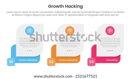 growth hacking infographic 3 point with creative box container for slide presentation vector