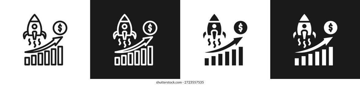 Growth Hacking Line N Glyph Icon Style In White And Black Background