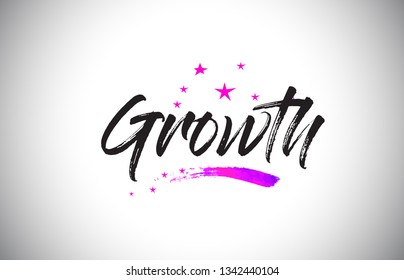 Growth Handwritten Word Font with Vibrant Violet Purple Stars and Confetti Illustration.