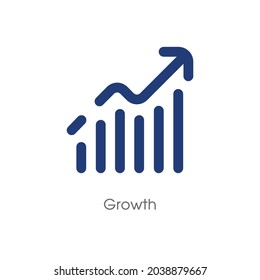 Crecimiento, icono de gráfico plano azul de alta calidad. Pictograma, negocios, finanzas. Útil para sitios web, banner, tarjetas de felicitación, aplicaciones y publicaciones en medios sociales.