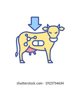 Growth hormones for cattle RGB color icon. Livestock animal. Genetic manipulation. Drugs for milk cows. Dairy industry. Cheese production. Agriculture manufacture. Isolated vector illustration