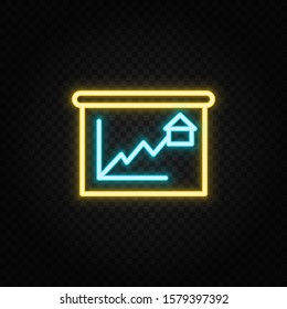 growth, house, market neon icon. Blue and yellow neon vector icon.