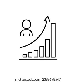 the growth of human popularity rating icon, statistic data of person, employee feedback, career growth with job, thin line web symbol on white background - editable stroke vector illustration 