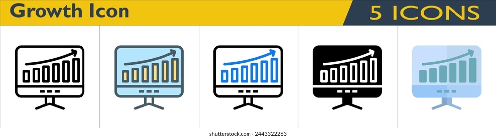 Growth  icon with 5 styles (outline, color lineal, color outline, solid and color)