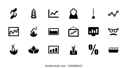 Growth icon. collection of 18 growth filled icons such as mustache and glasses, graph, plant in pot, chart on display, tree, chart. editable growth icons for web and mobile.
