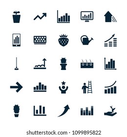 Growth icon. collection of 25 growth filled icons such as graph, hoe, watering can, pot for plants, plant in pot, strawberry. editable growth icons for web and mobile.