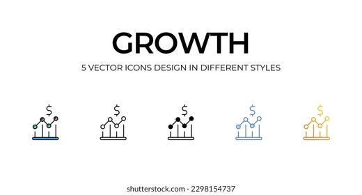 Diseño de iconos de crecimiento en estilo Cinco con pulsación editable. Línea, Sólido, Línea plana, Color de tono Duo y Línea de degradado de color. Adecuado para diseño de páginas Web, aplicaciones móviles, UI, UX y GUI.