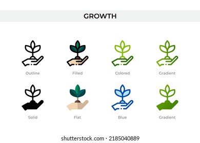 Growth icon in different style. Growth vector icons designed in outline, solid, colored, filled, gradient, and flat style. Symbol, logo illustration. Vector illustration