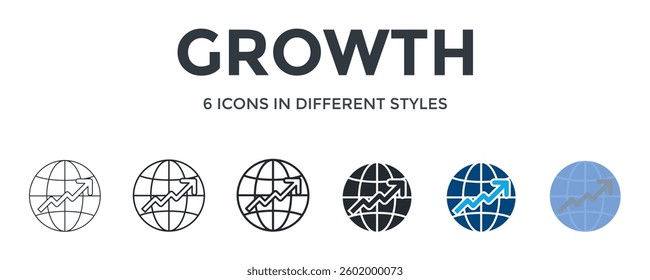 Growth Icon In Different Style Vector Illustration. Designed In Thin Line, Regular Line, Bold Line, Glyph, Color Fill, And Flat Style Can Be Used For Web