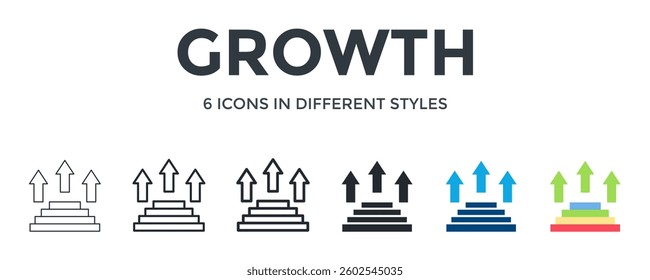 Growth Icon In Different Style Vector Illustration. Designed In Thin Line, Regular Line, Bold Line, Glyph, Color Fill, And Flat Style Can Be Used For Web