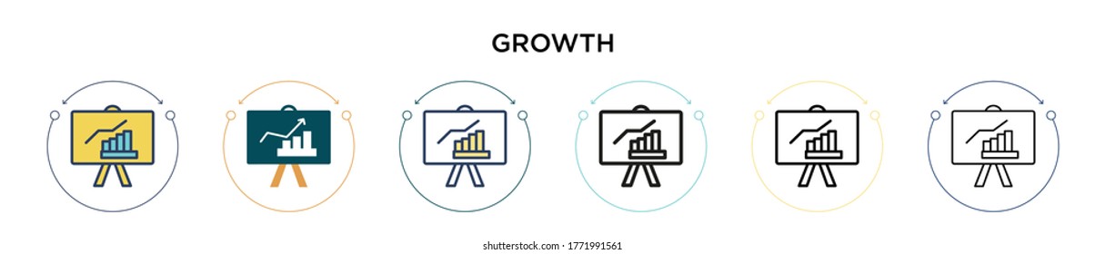 Growth icon in filled, thin line, outline and stroke style. Vector illustration of two colored and black growth vector icons designs can be used for mobile, ui, web
