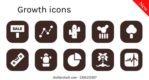 growth icon set. 10 filled growth icons.  Simple modern icons about  - Sale, Stats, Cactus, Tree, Level, Pie chart, Coconut tree, Stocks
