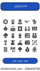  growth icon set. 25 filled growth icons. Simple modern icons about  - Data, Cactus, Gardener, Branch, Leaf, Profit, Wheat, Change, Levels, Tree, Growth, Graph, Plants, Plant