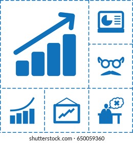 Growth icon. set of 6 growth filled icons such as graph, mustache and glasses, teacher
