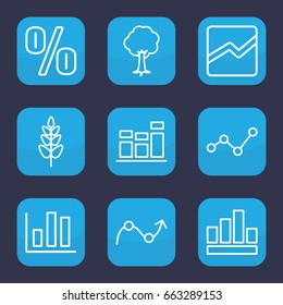 Growth icon. set of 9 outline growth icons such as tree, plant, line chart, chart, graph