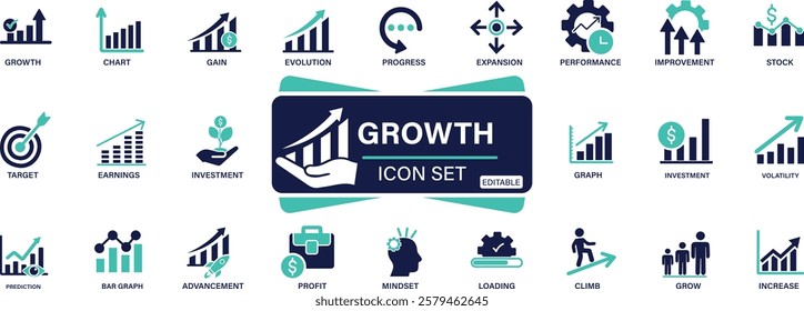 Growth icon set. again, improvement, grow, chart, increase, You can easily change the color.