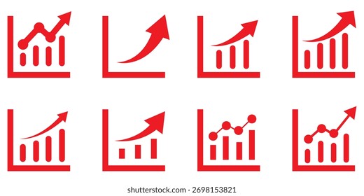Conjunto de iconos de crecimiento. Contiene flecha hacia arriba, gráfico creciente, iconos de gráfico de negocios. Ilustración vectorial.