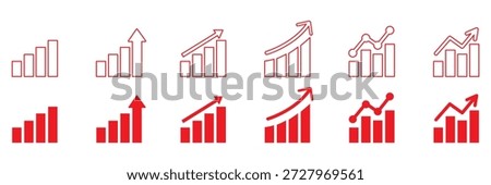 Growth icon set. Containing arrow up, growing graph, business chart icons. Vector illustration.