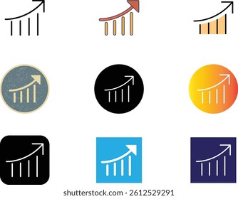 Growth icon set. Containing performance, gain, improvement, grow, chart, increase, evolution and development icons. Solid icon collection. Vector illustration.Various colors icon set.
