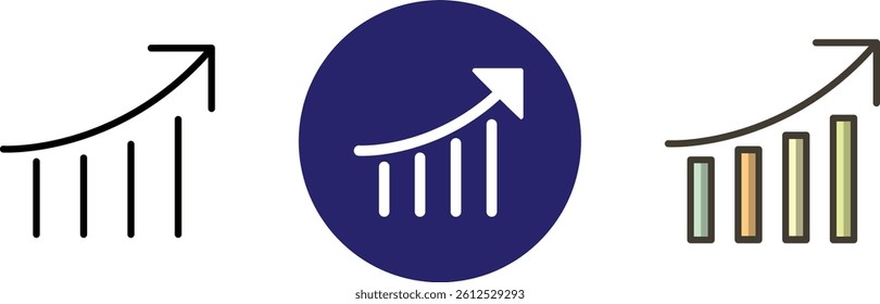 Growth icon set. Containing performance, gain, improvement, grow, chart, increase, evolution and development icons. Solid icon collection. Vector illustration.Various colors icon set.