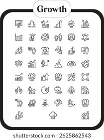 Growth icon set. Containing performance, gain, improvement, grow, chart, increase, evolution and development icons. Solid icon collection. Vector illustration.