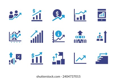 Growth icon set. Duotone color. Vector illustration. Containing increase, growth, benefits, line chart, graph, improve, megaphone, success, step, statistics, diagram, financial success, trending.