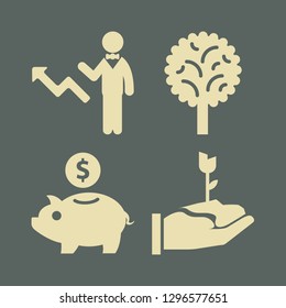 growth icon set with growth graph, sprout in hand and piggy bank vector illustration