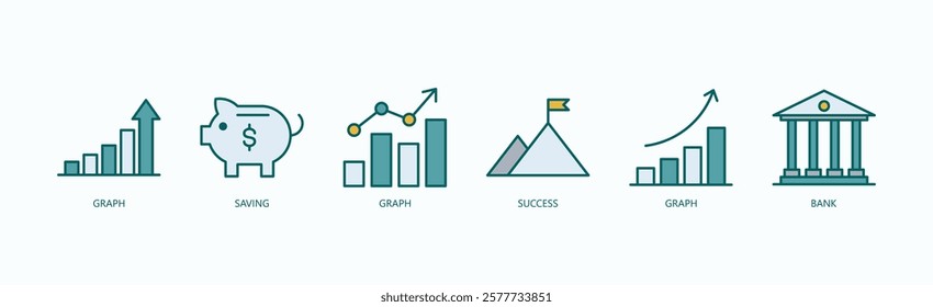 Growth Icon Set Isolated Vector With Icon Of Graph, Saving, Graph, Success, Graph, Bank In Outline Color Style