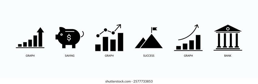 Growth Icon Set Isolated Vector With Icon Of Graph, Saving, Graph, Success, Graph, Bank In Glyph Style