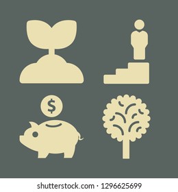 growth icon set with piggy bank, sprout and man on steps vector illustration