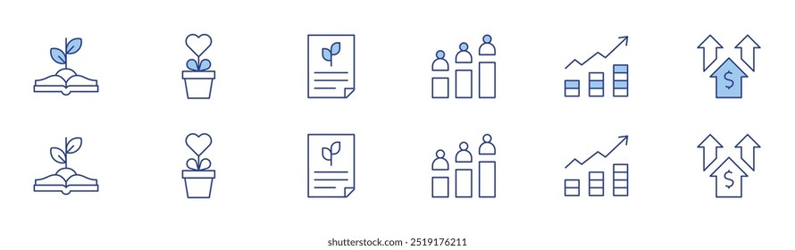 Growth icon set in two styles, Duotone and Thin Line style. Editable stroke. increase, investment, profit, growth, report.