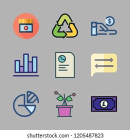 growth icon set. vector set about exchange, pie chart, promotions and ecologism icons set.