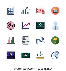 growth icon set. vector set about pie chart, finance book, fetus and report icons set.