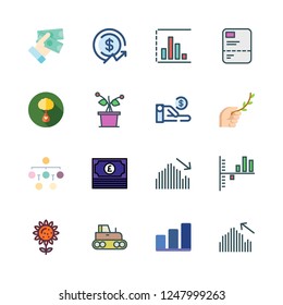 growth icon set. vector set about report, bar chart, plant and diagram icons set.