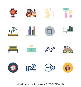 growth icon set. vector set about tractor, bonsai icon, line chart and sunflower icons set.
