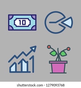 growth icon set. vector set about money, plant, pie chart and profits icons set.