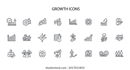 Wachstumssymbol set.vector.Editable stroke.linear style sign for use web design,logo.Symbol illustration.