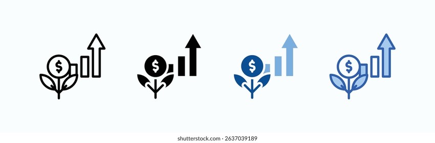 Growth Icon Sheet Multiple Style Collection Isolated Vector