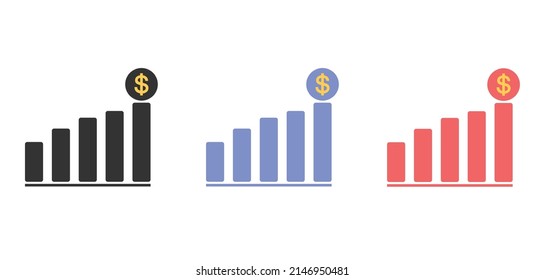 Growth icon, Success concept icon vector. Economy growth vector illustration isolated on white background in three different styles.