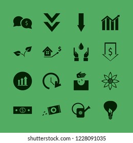 growth icon. growth vector icons set sowing seeds, sprout, dollar rate falling and bulb leaf
