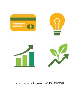 Growth Icons, bank card, chart, Idea bulb, Money plant