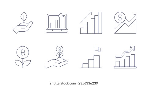 Growth icons. Editable stroke. Containing growth, improve, diagram, financial profit, investment, goal.
