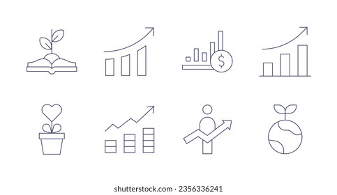 Growth icons. Editable stroke. Containing growth, growth graph, bar chart, investment, career.