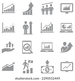 Growth Icons. Gray Flat Design. Vector Illustration.