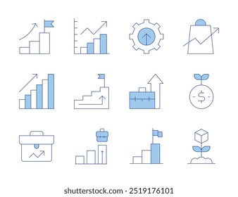 Ícones de crescimento. Linha Duotone estilo, traço editável. negócio, diagrama, objetivo, desenvolvimento, profissional, crescimento, promoção.