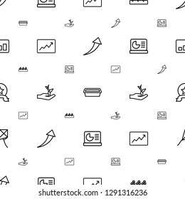 growth icons pattern seamless white background. Included editable outline arrow up, pot for plants, sprout plants, line graph, plant on hand icons. growth icons for web and mobile.