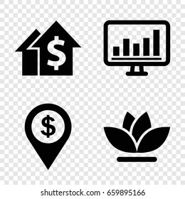 Growth icons set. set of 4 growth filled icons such as flower, chart, dollar location