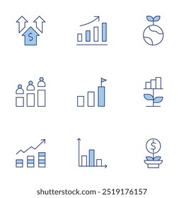 Growth icons set. Line Duotone style, editable stroke. increase, diagram, graph, professional, investment, profit, growth.