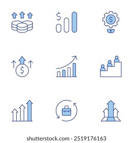 Growth icons set. Line Duotone style, editable stroke. growth, career, diagram, graph, money, profits.