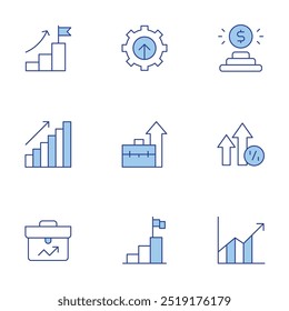 Growth icons set. Line Duotone style, editable stroke. arrows up, business, diagram, goal, development, professional.